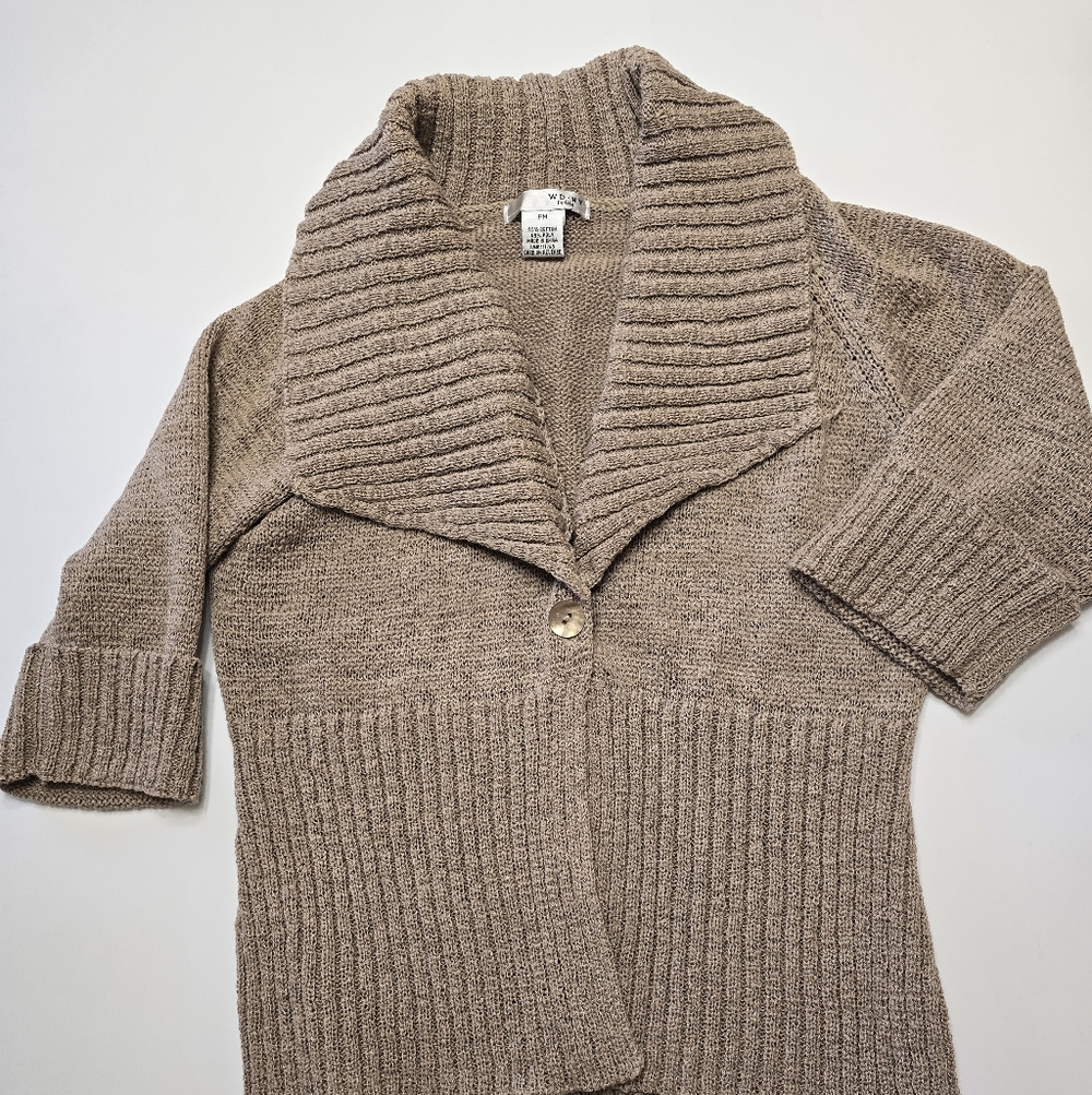 WD.NY Ribbed Tan Cardigan Sweater